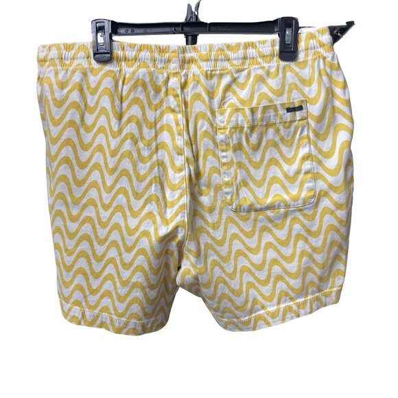 PacSun Mens Volley Shorts Yellow White Wave Print Size L - Picture 2 of 8